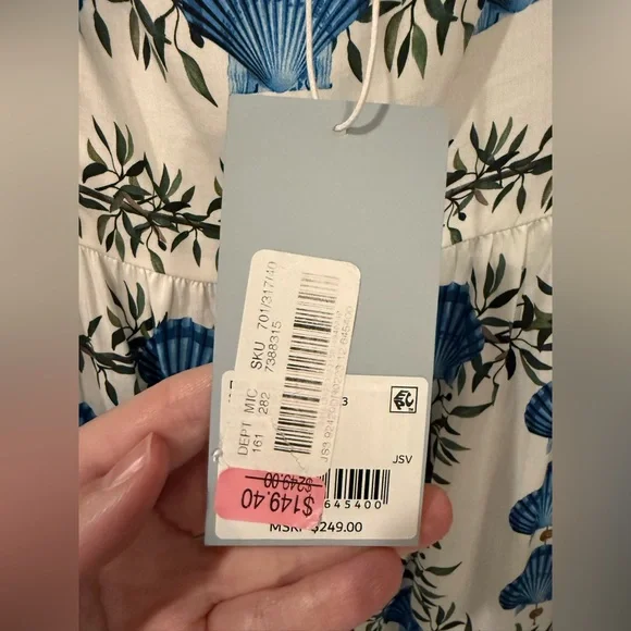 Antonio Melani x Jen Sumko Blue Shell Green Floral Cottage Core Dress Size 12 - Picture 4 of 7